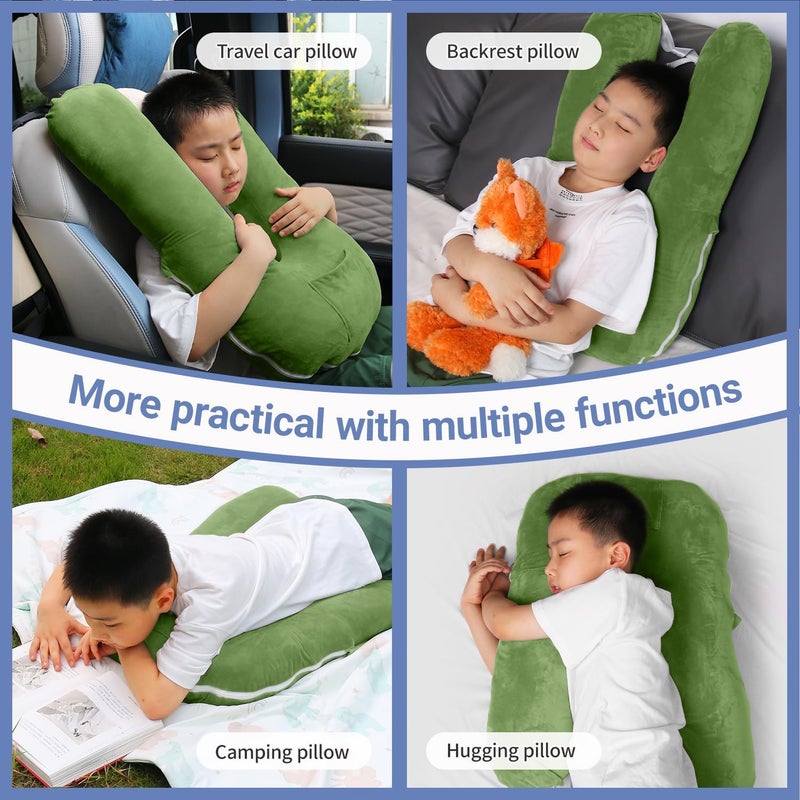 Cococu Travel Pillow, Car Pillow for Kids and Adults-Neck & Body Support，car Sleeping Pillow，Road Trip Essentials，Removable and Washable Covers，Skin-Friendly（Green） - Image 4